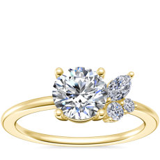 Asymmetrical Marquise and Round Cluster Diamond Engagement Ring in 14k Yellow Gold